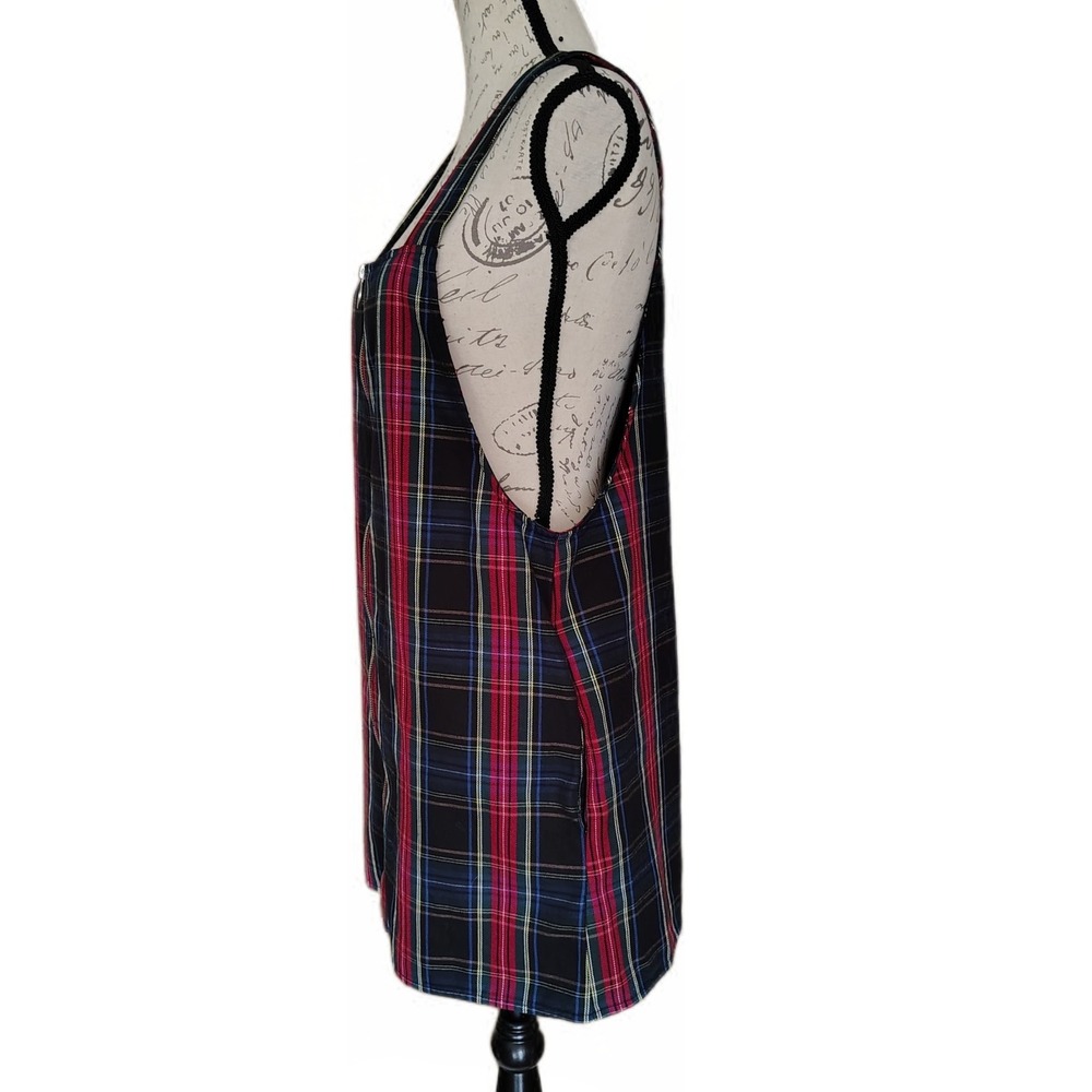 Forever 21 Plaid Pinafore Jumper Mini Dress Large Front Zip‎ 90s Grunge Y2K - Picture 2 of 10